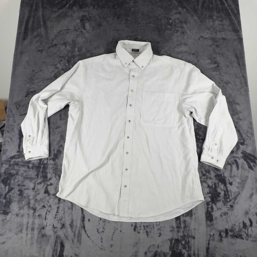 FUBU Button Down Shirt Mens L Gray Faux Suede Long Sleeve The Collection 4403